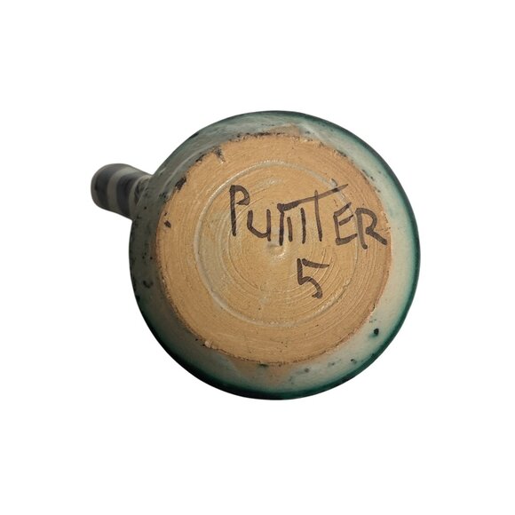 Handcrafted Ceramic Mug With Green & Black Geometric Patterns Striped Handle Uni - Picture 6 of 6